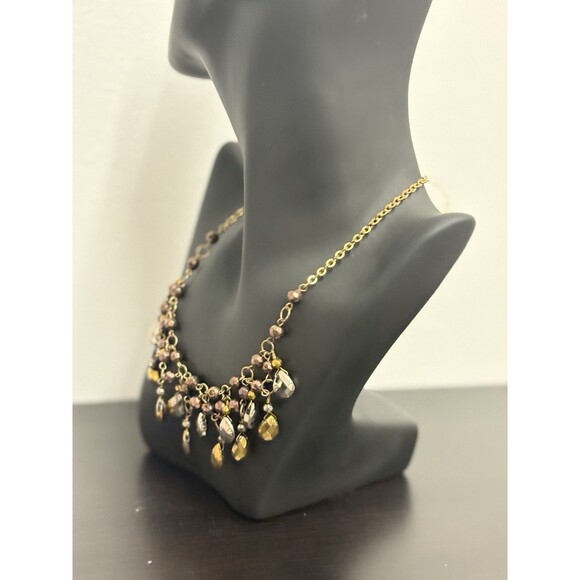 Vintage Bib Necklack Statement Red Orange Brown Silver Beads Costume - Picture 5 of 10